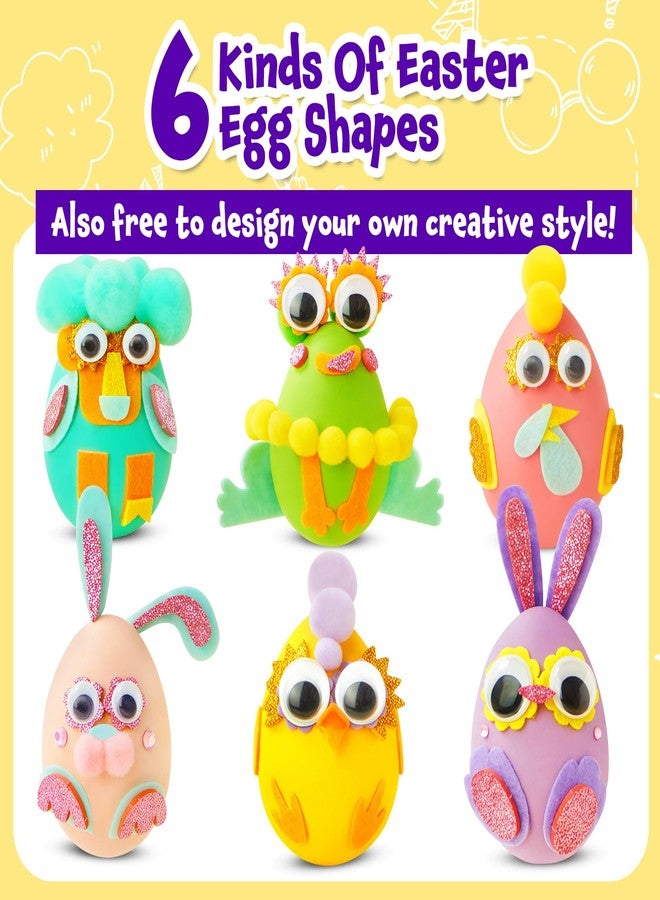 CZTCDP 6 Pcs Plastic Easter Egg Set - Pom Poms, Felt Egg Decorations DIY Craft Hunts Activity Kits, Christmas Easter Art Activity Gifts for Home-School Kids, Both Boys and Girls Age 2-6 - Image 3